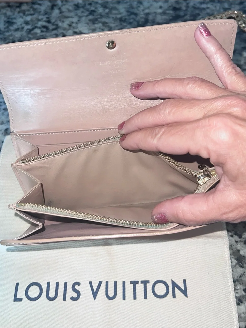 Louis Vuitton Gold Yellow Vernis Long Wallet with Gold Chain